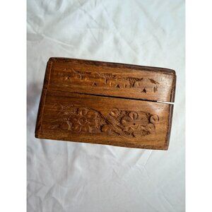 Handmade Carved Wooden Box With Floral Design 7"x5"x2.5" Storage Or Decorative K